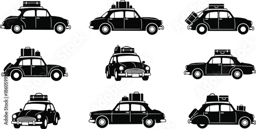 Vintage cars with luggage carriers a collection of vehicle silhouettes