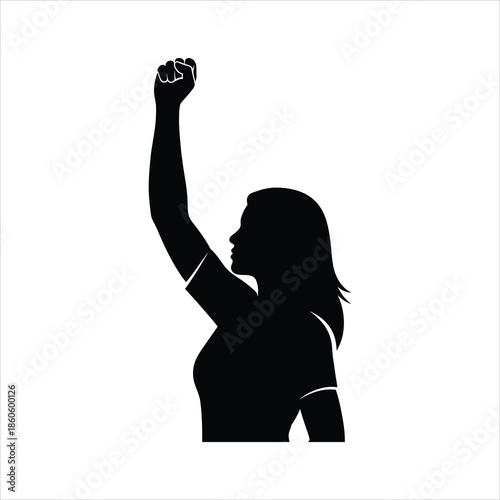 Woman Raising Fist Silhouette icon
