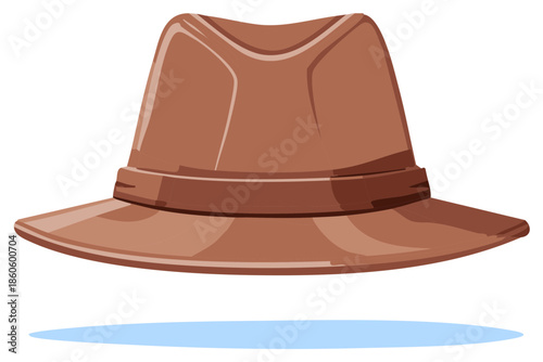 Classic brown fedora hat with elegant ribbon band traditional style illustration design