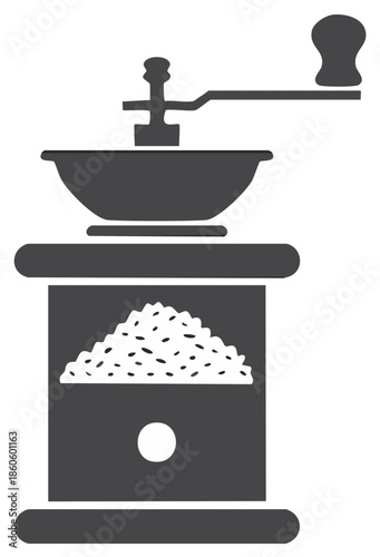 Vintage Manual Coffee Grinder with Hopper Filled with Beans