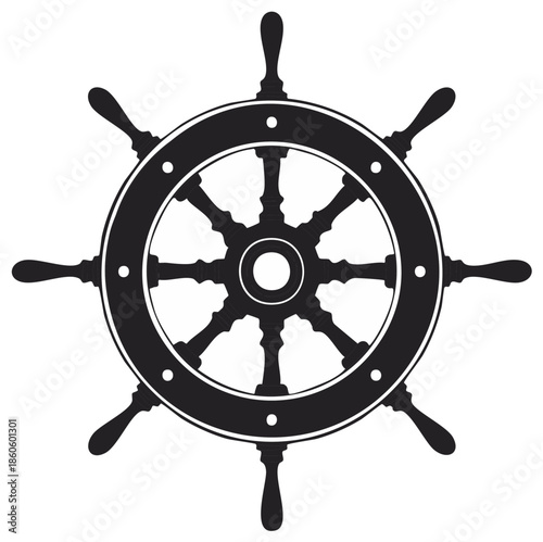Black Ship Steering Wheel Graphic Nautical Vessel Control Design Element