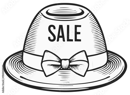 Retro hat illustration with sale text, vintage style, fashion concept.