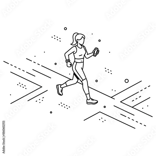 Line art illustration of female jogger with smartphone