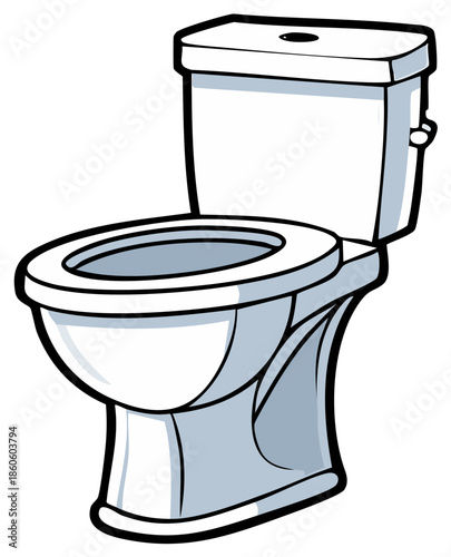 Cartoon Illustration of a Clean White Toilet in Bathroom