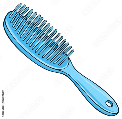 Cartoon illustration of a blue hairbrush for beauty and grooming