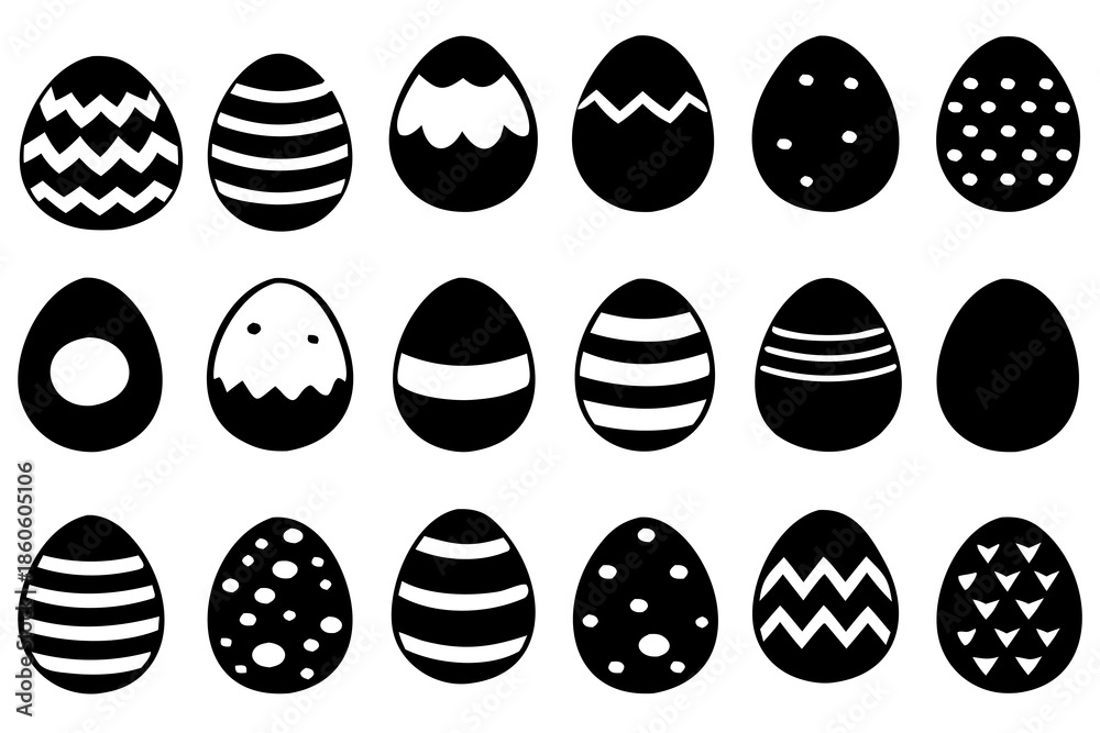 Fototapeta premium Easter eggs silhouette vector set Easter bunny, Easter eggs vector Set, Easter eggs vector illustration