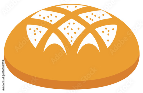 Golden Brown Round Artisan Bread Loaf with Decorative Scored Top Fresh Bakery Food Vector Illustration Graphic