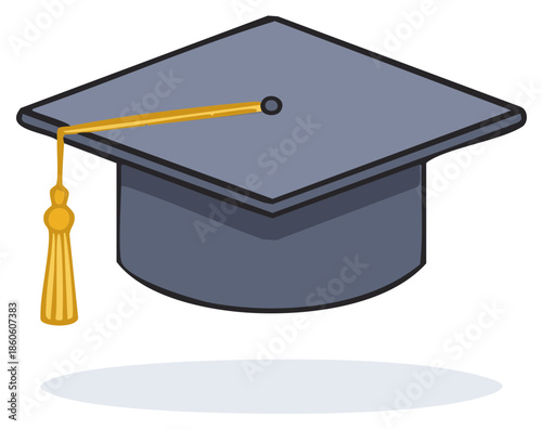Academic Graduation Cap with Golden Tassel Illustration for Education and Achievement