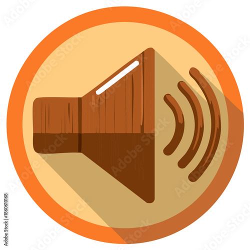 Stylized speaker icon with sound waves emanating outwards in a circular frame