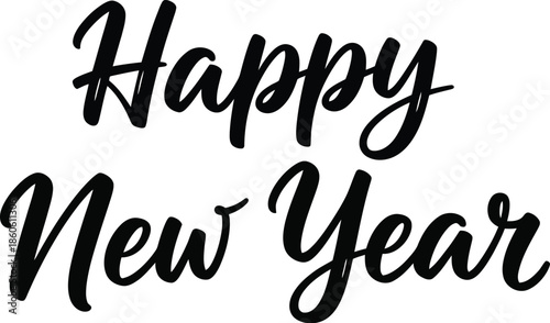 Elegant calligraphy displaying the phrase happy new year on a white background