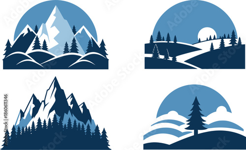 Mountain and forest landscape emblems a set of four nature inspired designs