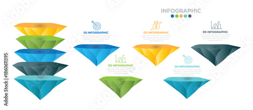 business and finance concept. isolated on white background. Business pyramid infographic design vector illustration. 5 steps diagram can be used for presentation.