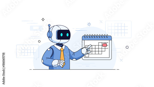 Robot assistant scheduling tasks on digital calendar with interactive features