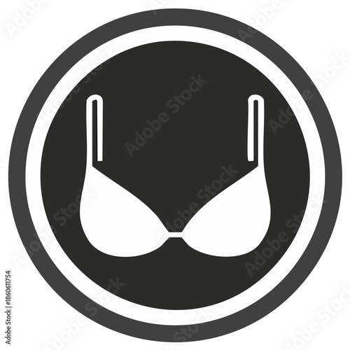 Stylized bra icon in circular frame representing women's underwear and intimate apparel
