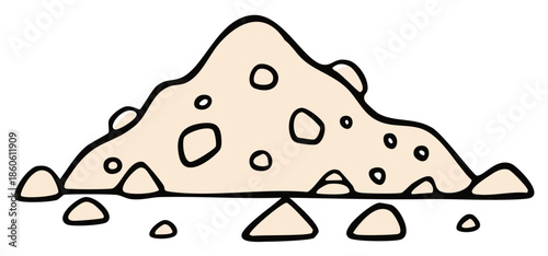 Cute cartoon doodle drawing of a light beige granular pile or sand mound