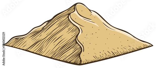 Hand drawn vintage sketch illustration of an isolated desert sand dune