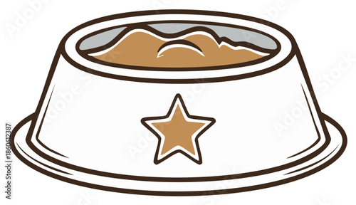 Pet Food Bowl With Star Design Filled With Brown Kibble And Water