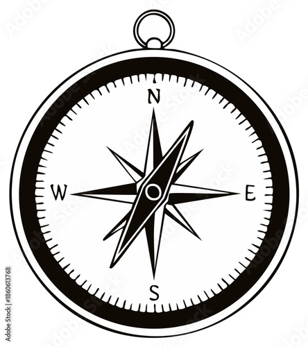 Free Download Classic black and white compass rose pointing direction for navigation - GFXLoad