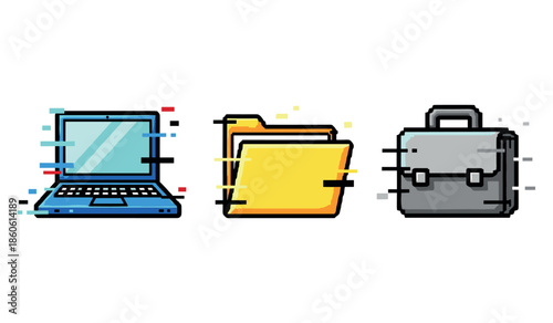 Digital file management with laptop folder and briefcase icons