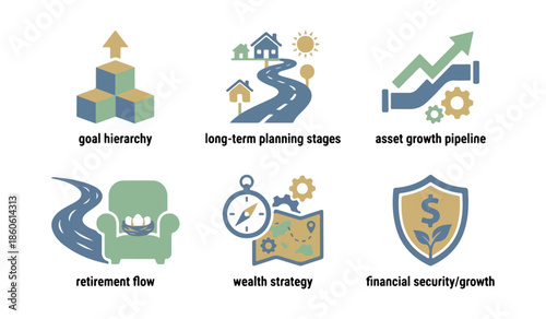 Abstract graphic illustrations of business and growth concepts
