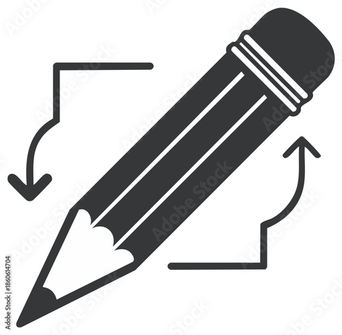 Pencil with undo redo arrows icon for editing and revision process workflow concept
