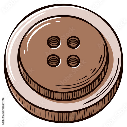 Hand drawn clothing button with four holes, sketch style design