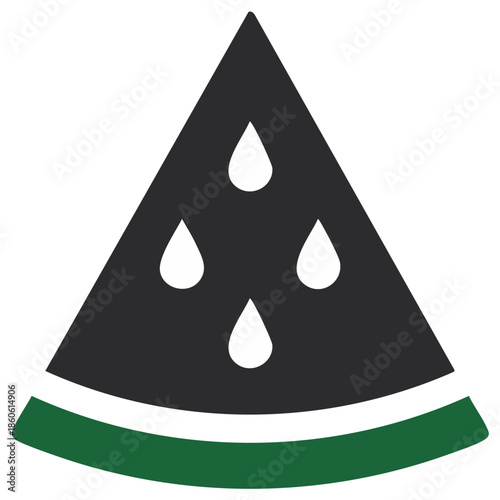 Abstract black watermelon wedge with green rind and white drop seeds vector illustration