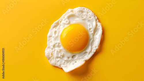 Minimalistic floating fried egg on yellow background concept