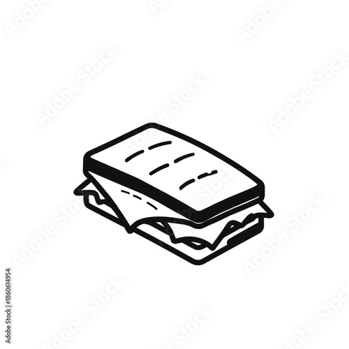 Icon of a rectangular sandwich with cheese, minimalistic and playful design