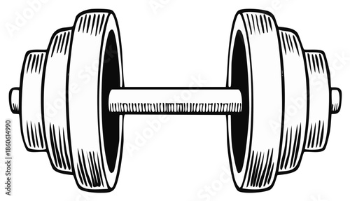 Vintage style illustration of a classic dumbbell with weight plates for fitness and strength training