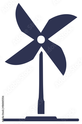 Simple dark blue pinwheel toy spinning in the wind simplified graphic illustration
