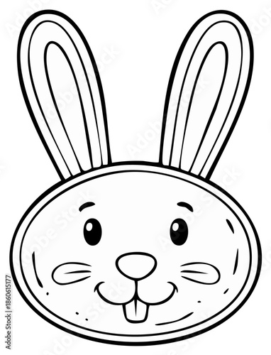 Whimsical Easter Bunny Face Outlined for Coloring Pages and Creative Projects