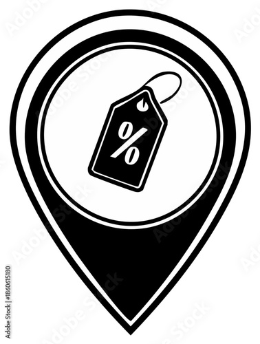 Map Pin with Sale Tag Percent Symbol Graphic
