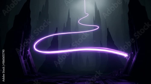 Purple Neon Light Path in Dark Space.