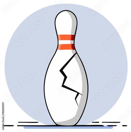 Cracked bowling pin game failure or damage vector illustration