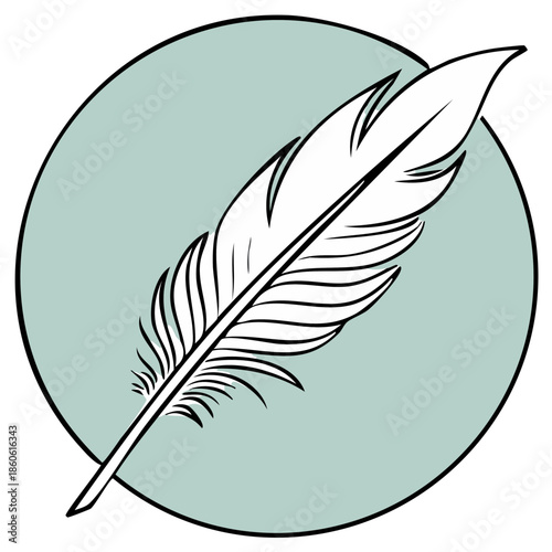 Elegant Quill Feather Icon in Teal Circle Graphic Illustration