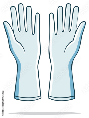 Pair of light blue cartoon protective gloves illustration for hygiene safety and cleaning tasks