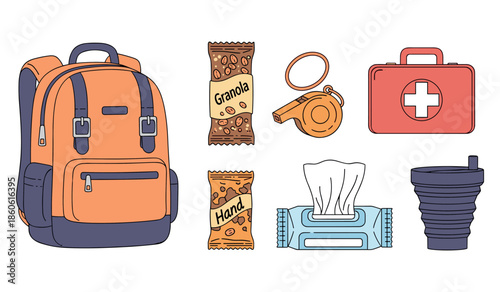 Essential outdoor gear: backpack, snacks, first aid, and more