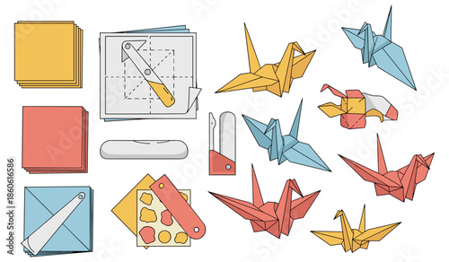 Origami craft kit with paper sheets and folding instructions for creative designs