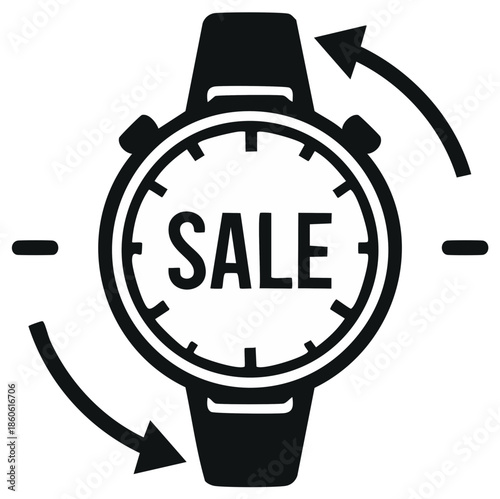 Sale Timer Watch Countdown Time Clock Icon Illustration Vector Graphic Offer Black & White