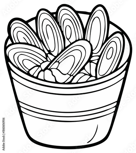Bowl of mollusks contour drawing