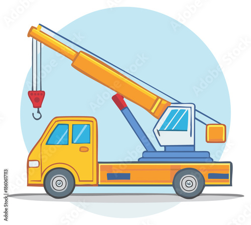 Cartoon crane truck illustration, construction vehicle