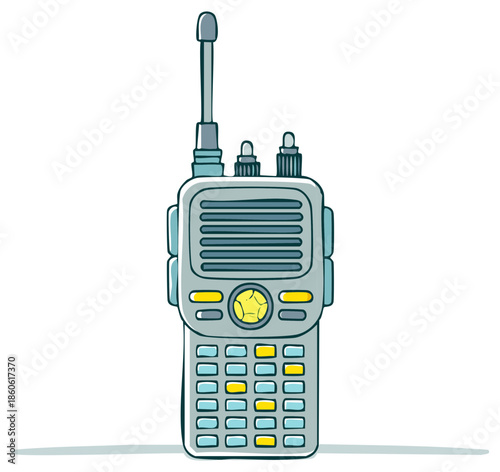 Illustrated walkie-talkie communicator with antenna for emergency safety