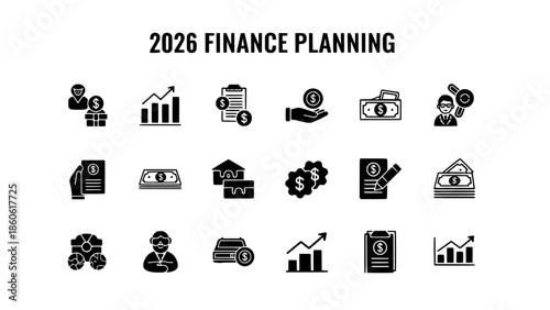 Strategic financial management and business planning icons for future investment success