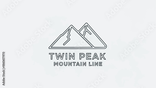 Twin Peak Mountain Line Art Logo Design.