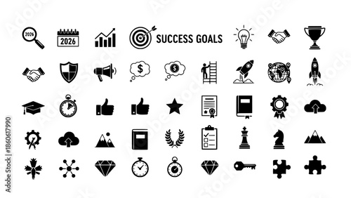 Comprehensive collection of business success and strategic goal achievement vector icons