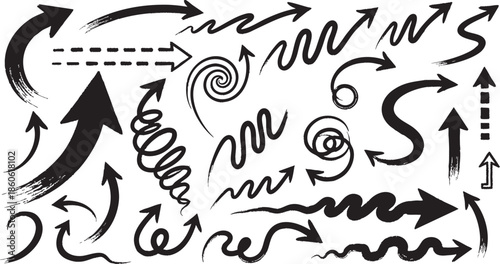 Collection of arrows and swirling line illustrations