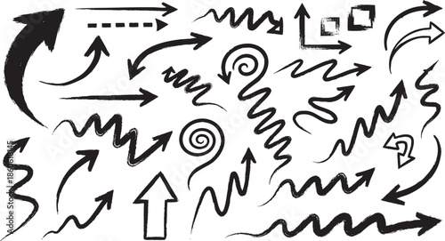 Collection of arrows and swirling line illustrations