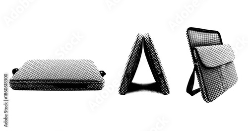 Black and white patterns on laptop sleeves in side and front views