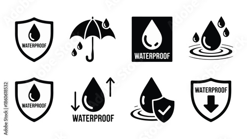 Collection of waterproof symbols and icons